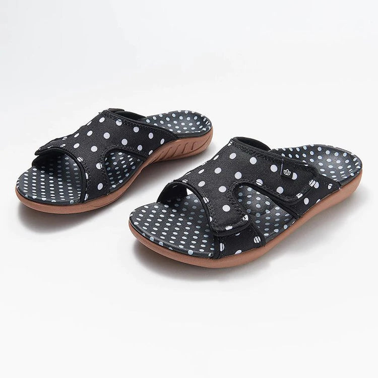 AS | Polka Dot Print Open Toe Hook Loop Ploché sandály