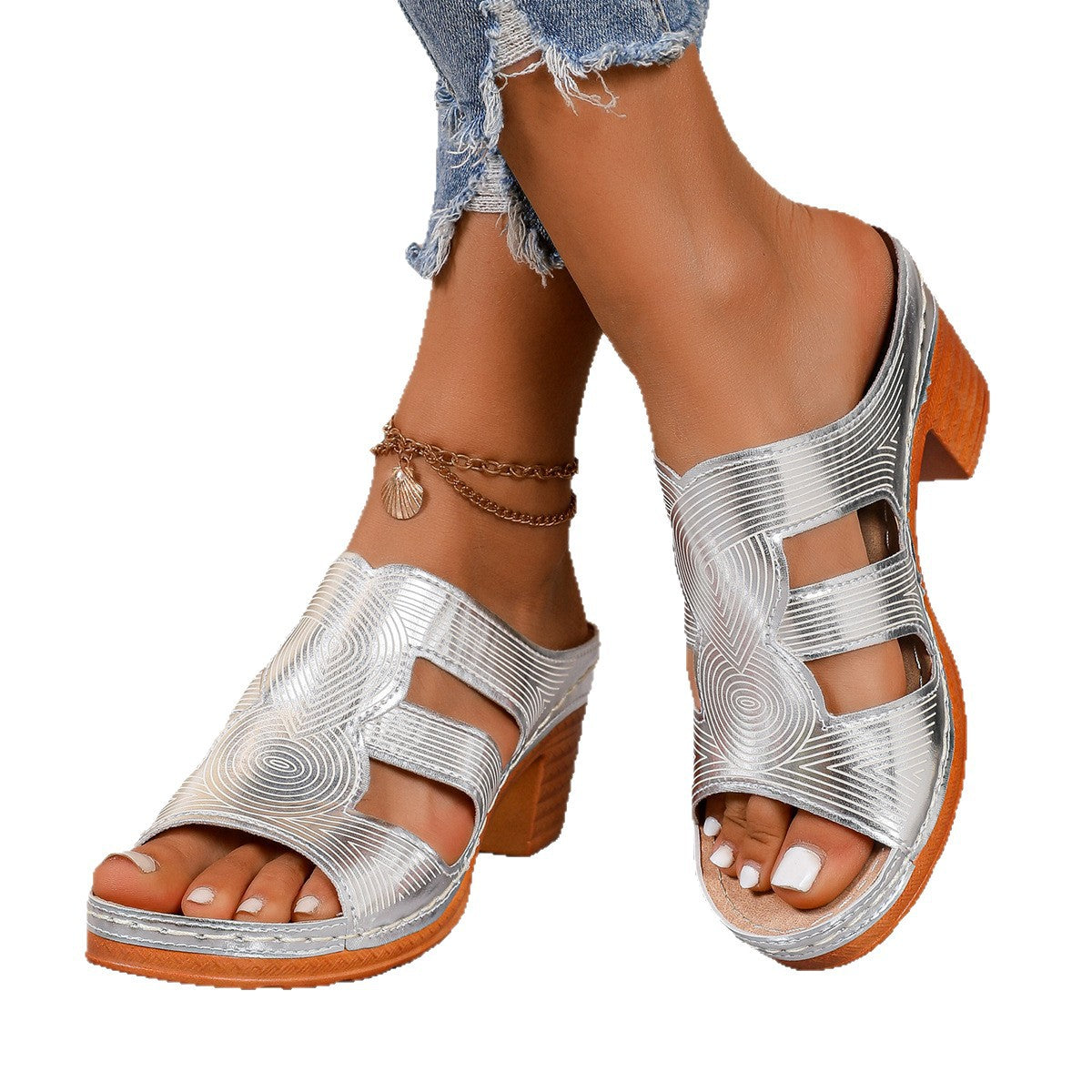 Eleganckie Ortopedyczne Sandały z Unikalnym Wzorem